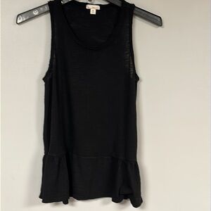 GAP Ruffled bottom BLACK Tank,  XS, cotton blend, purposely frayed edges